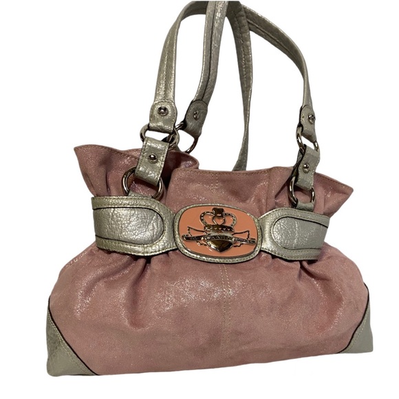 Kathy Van Zeeland Pink Suede and Silver Accented Satchel - Picture 1 of 13